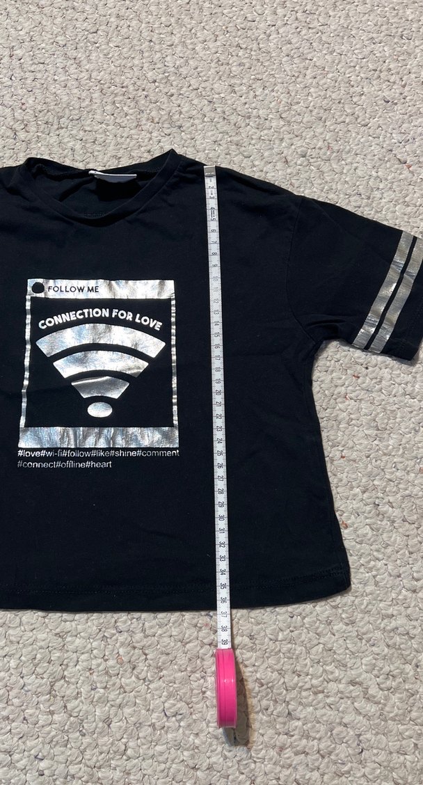 Kız Çocuk Siyah Baskılı Tişört - Görsel 4