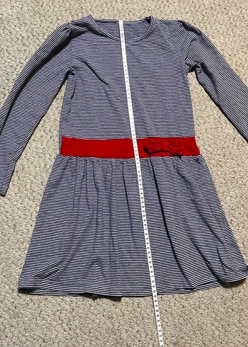 Uzun Kollu Kemerli çizgili Kız Elbisesi - Görsel 2