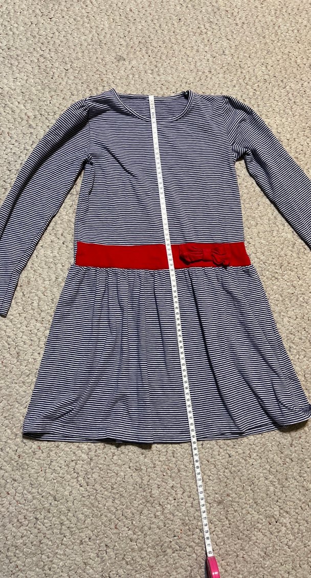 Uzun Kollu Kemerli çizgili Kız Elbisesi - Görsel 2