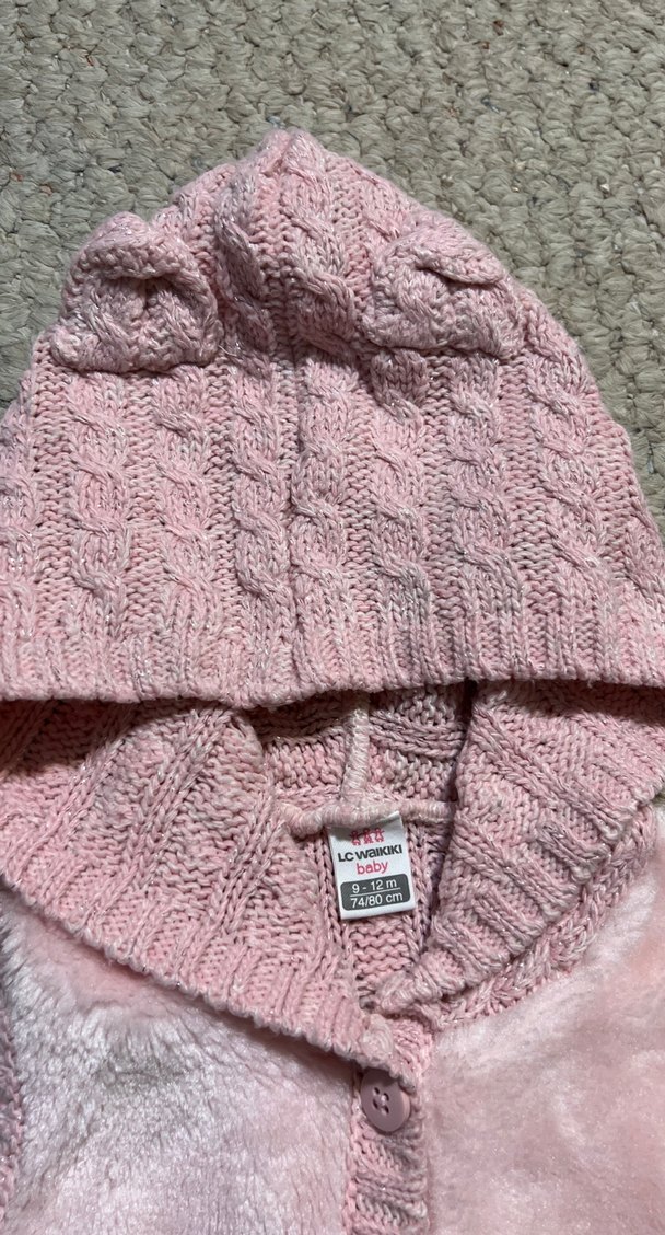 Kapüşonlu Pembe Kız Çocuk Yeleği kürklü - Görsel 3