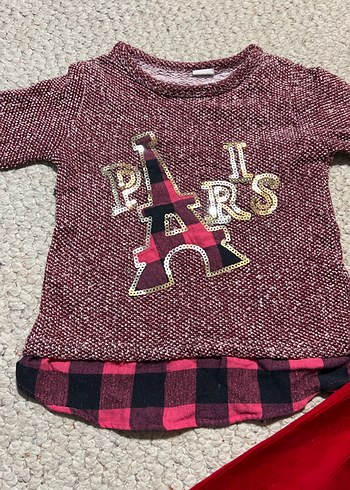 Bordo Triko Baskılı Uzun Kollu Bebek Takımı - Görsel 2