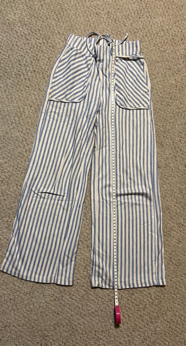 Mavi Çizgili çocuk Pamuklu Geniş Paça Pantolon - Görsel 2