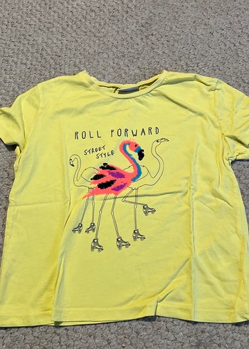 Kız Çocuk Gri  sarı Payetli Baskılı Tişört - Görsel 3