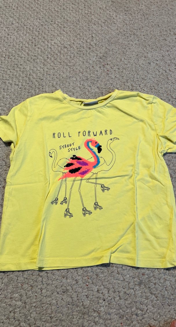 Kız Çocuk Gri  sarı Payetli Baskılı Tişört - Görsel 3