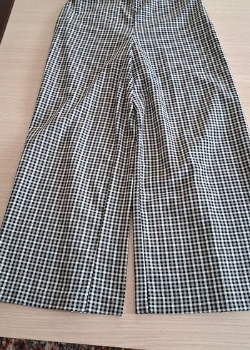 Kadın Gri Kareli Pilili Kumaş Pantolon - Görsel 3