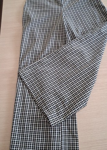 Kadın Gri Kareli Pilili Kumaş Pantolon - Görsel 5