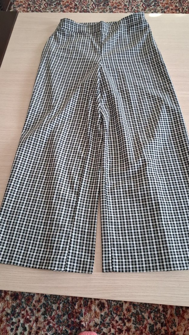 Kadın Gri Kareli Pilili Kumaş Pantolon - Görsel 3