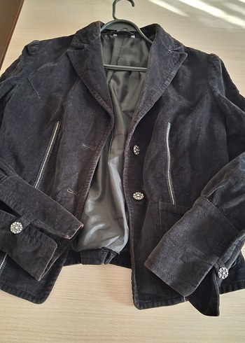 Kadın Siyah Süet Düğmeli Blazer Ceket - Görsel 6