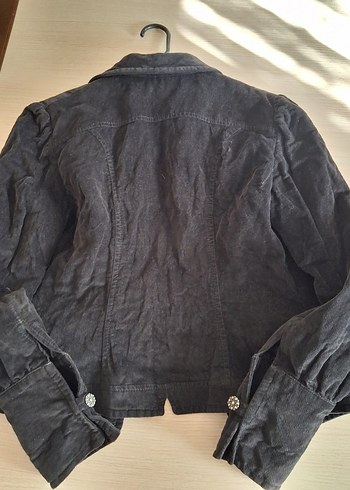 Kadın Siyah Süet Düğmeli Blazer Ceket - Görsel 7