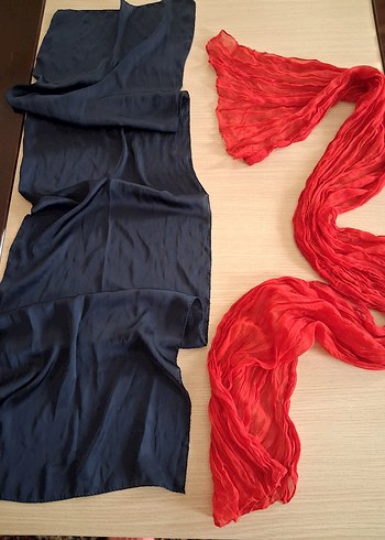 Kırmızı ikili  Kadın Şal Drapeli İpek Görünümlü - Görsel 2