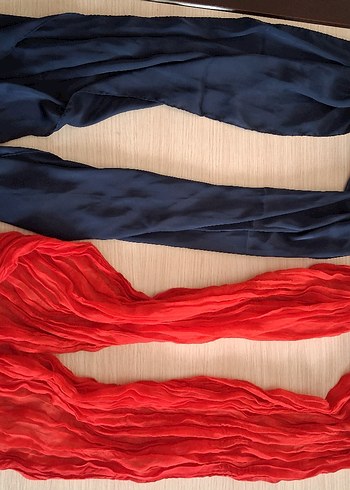 Kırmızı ikili  Kadın Şal Drapeli İpek Görünümlü - Görsel 3