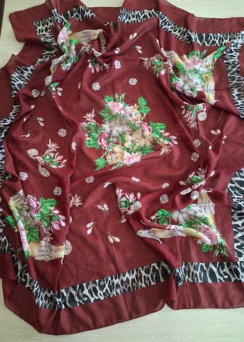 Bordo Bohem Kadın İpek Şal - Görsel 3