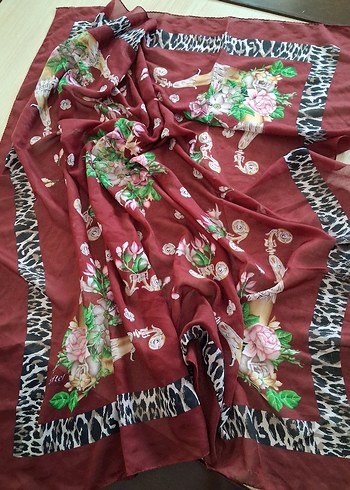 Bordo Bohem Kadın İpek Şal - Görsel 2