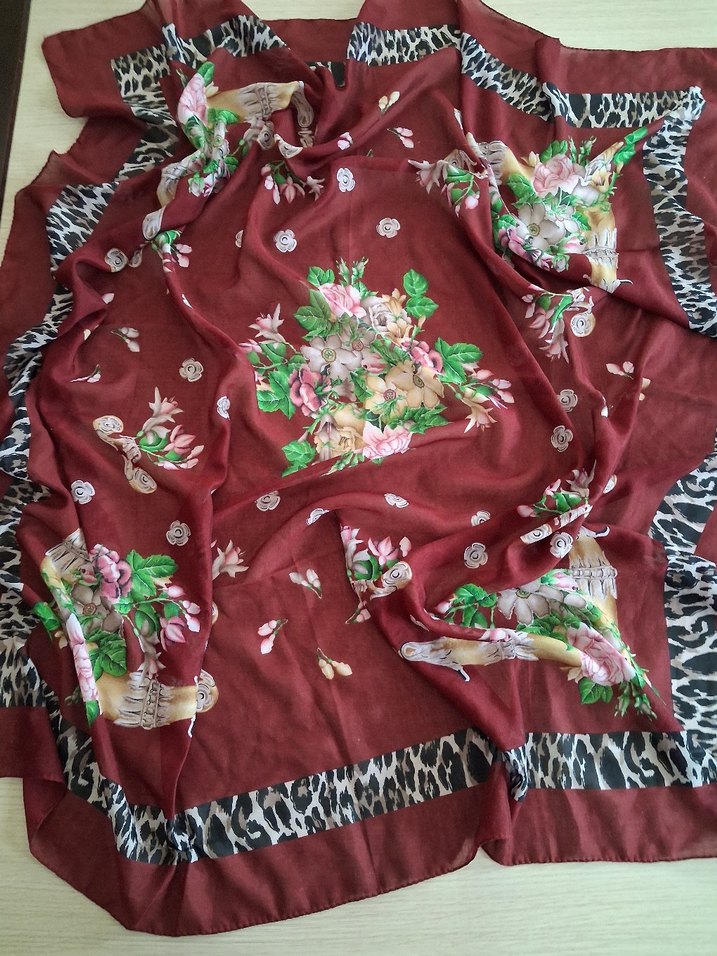 Bordo Bohem Kadın İpek Şal - Görsel 3