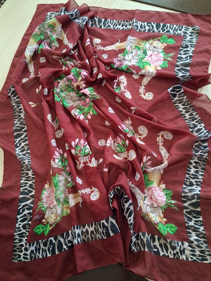 Bordo Bohem Kadın İpek Şal - Görsel 2