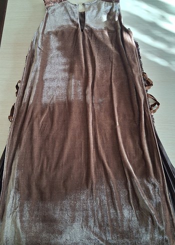 Kahverengi Drapeli Uzun Abiye Elbise - Görsel 5