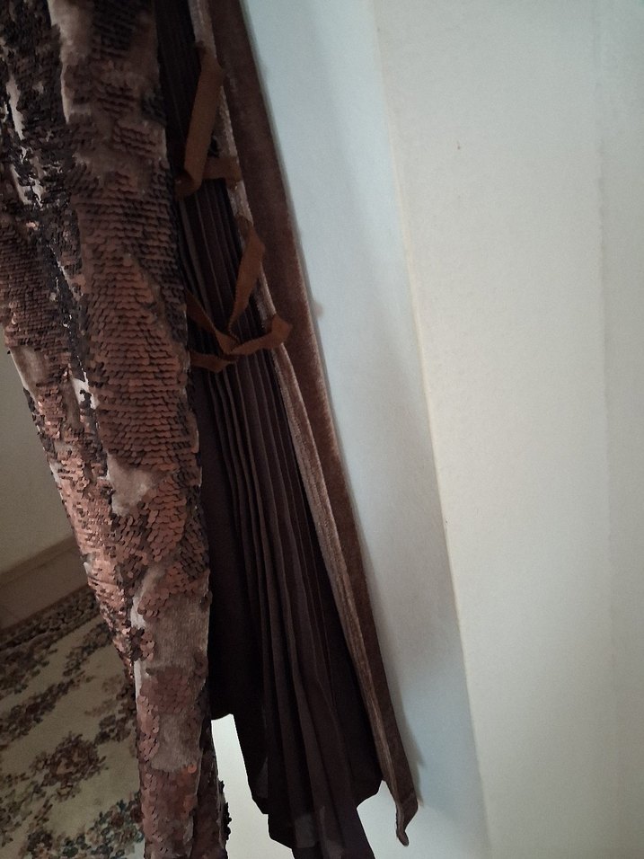 Kahverengi Drapeli Uzun Abiye Elbise - Görsel 2