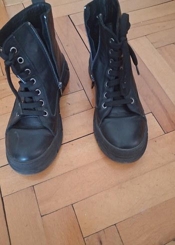 Siyah Deri Fermuarlı Stiletto Topuklu Bot - Görsel 9