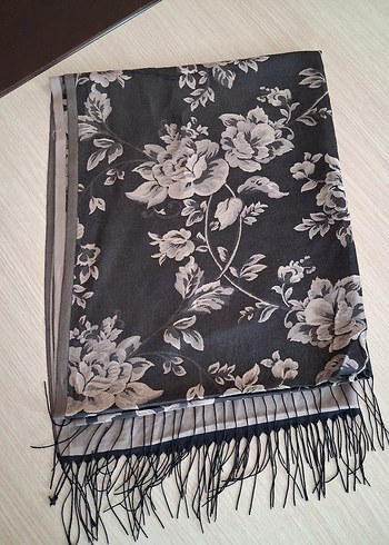 koyu gri Çiçek Desenli Kadın Bohem Şal - Görsel 4