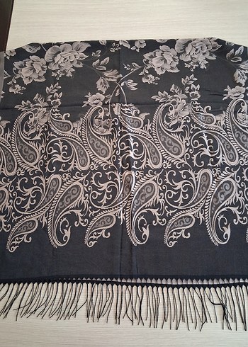 koyu gri Çiçek Desenli Kadın Bohem Şal - Görsel 2