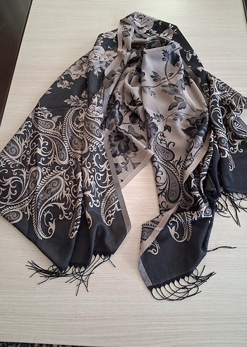 koyu gri Çiçek Desenli Kadın Bohem Şal - Görsel 3