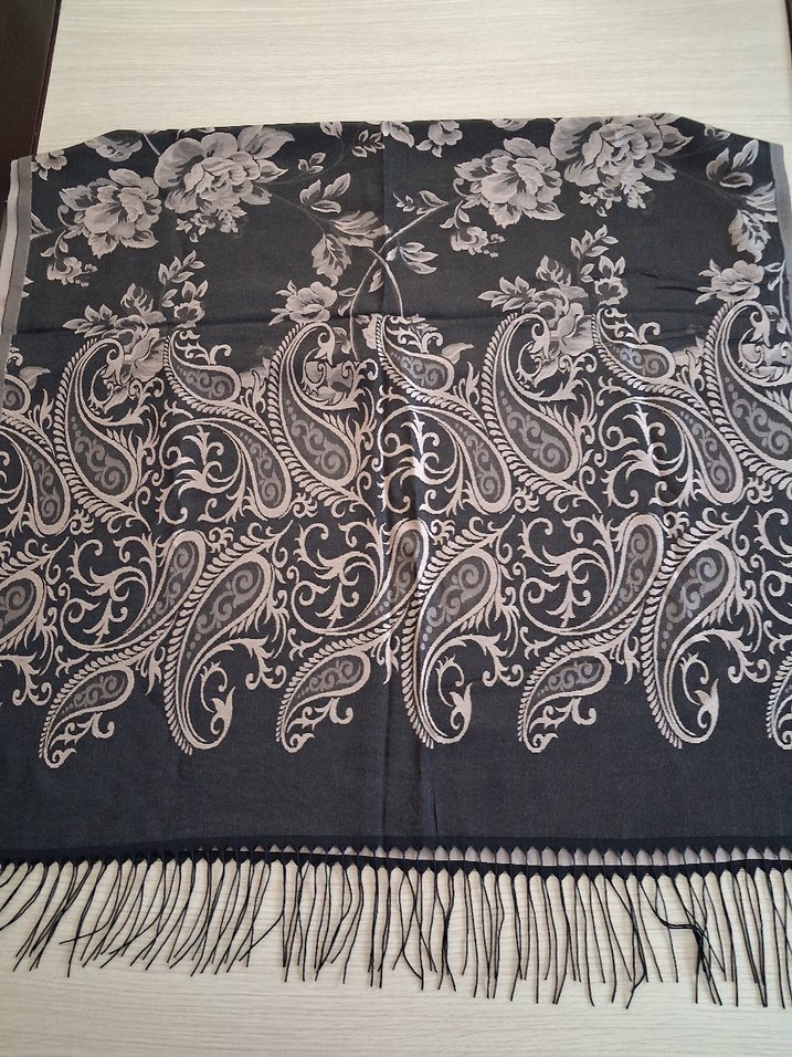 koyu gri Çiçek Desenli Kadın Bohem Şal - Görsel 2