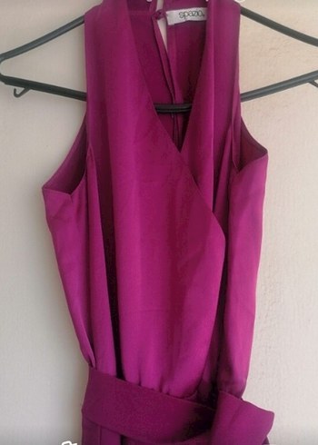 Mor Uzun Drapeli Straplez Kadın Abiye Elbise - Görsel 5