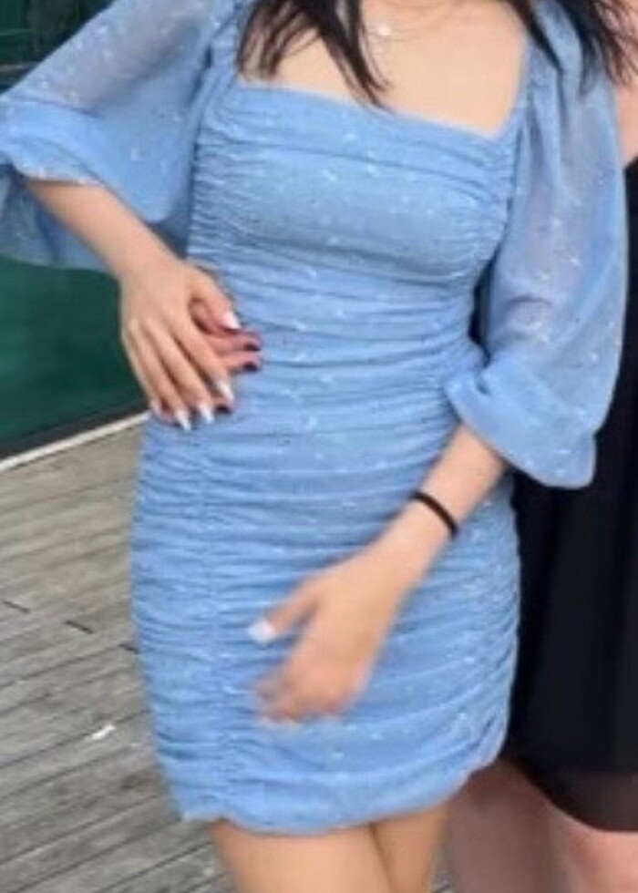 drapeli mavi mezuniyet elbisesi - Görsel 2