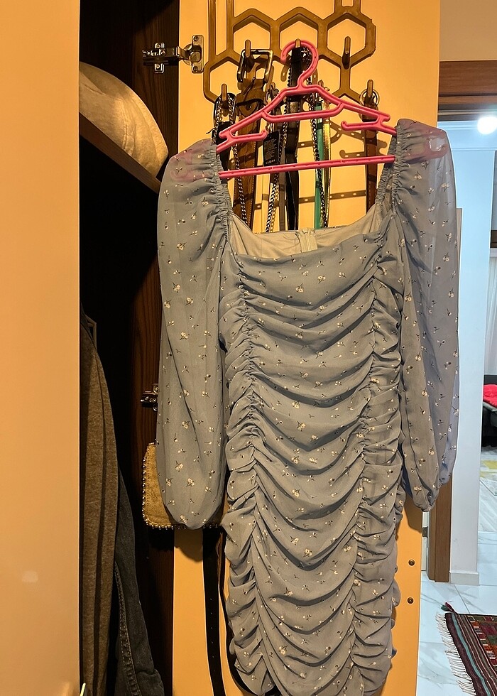 drapeli mavi mezuniyet elbisesi - Görsel 3