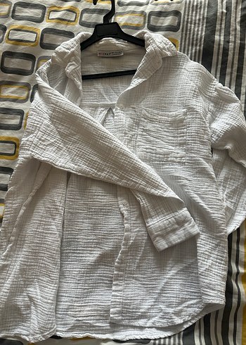 Kadın Beyaz Keten Gömlek Uzun Kollu - Görsel 3