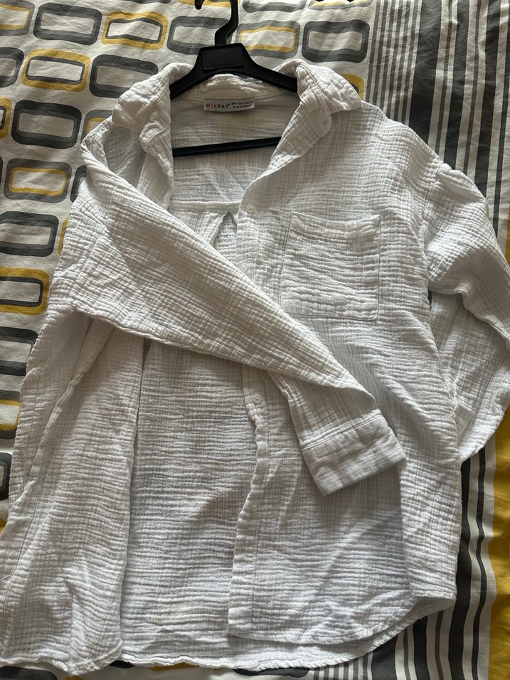 Kadın Beyaz Keten Gömlek Uzun Kollu - Görsel 3