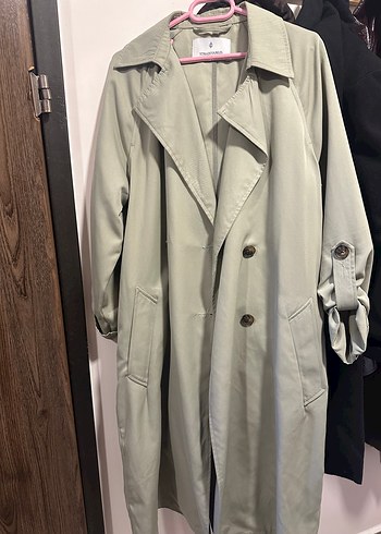 Yeşil Uzun Kadın Trençkot Düğmeli ve Kuşaklı - Görsel 5