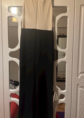 Bej Siyah V Yaka Kemerli Kadın Tulum - Görsel 3