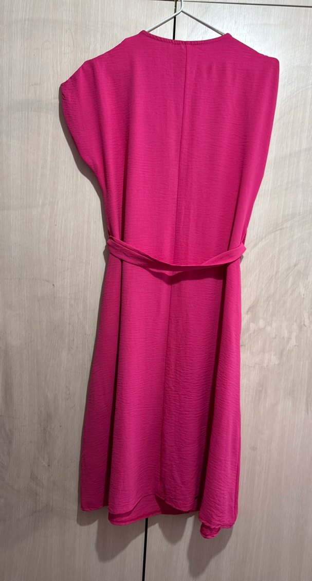 Pembe Kuşaklı Uzun Kadın Elbise - Görsel 3