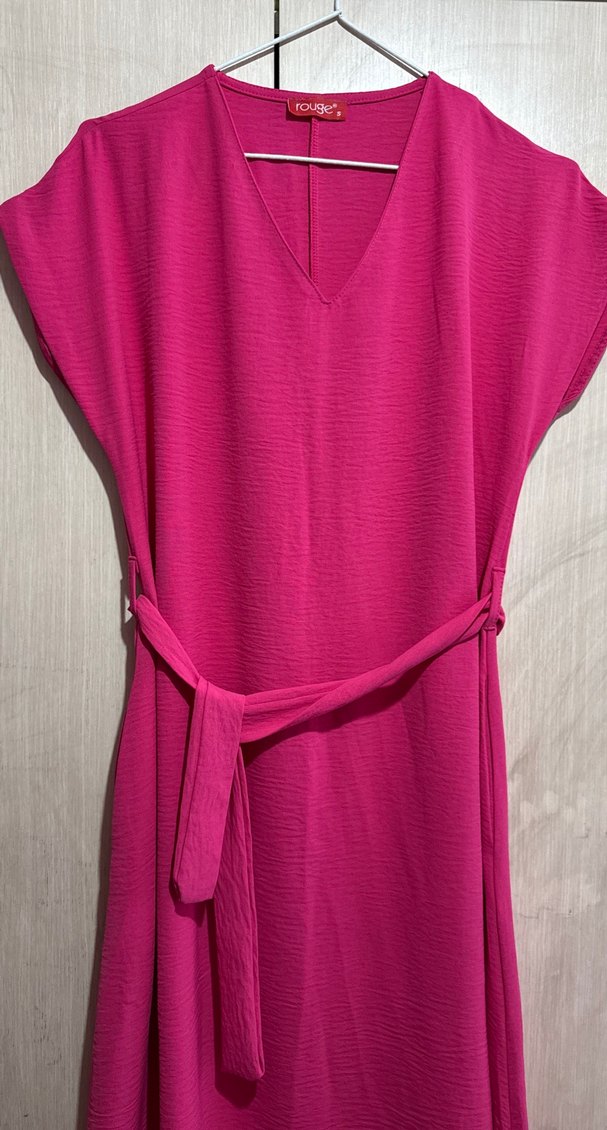 Pembe Kuşaklı Uzun Kadın Elbise - Görsel 2