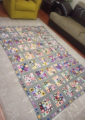 Çok Renkli Desenli Gri Örgü Battaniye - Görsel 8