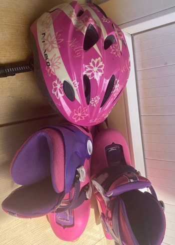 Kız Çocuk Pembe Biker Kask ve Pateni