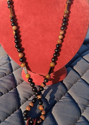 Accessorize abanoz ağacı kaplan gözü taşı bohem tarzı kolye