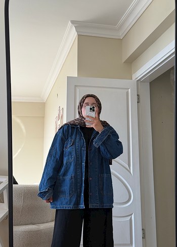 Diğer Kadın Mavi Batik Desenli Oversize Denim Ceket kot ceket