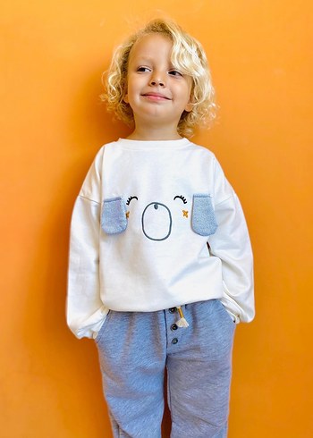 2.3  3.4 4.5 yaş Beyaz Baskılı unisex takım - Görsel 2