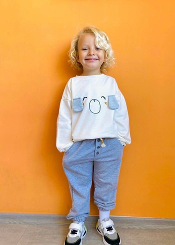 2.3  3.4 4.5 yaş Beyaz Baskılı unisex takım - Görsel 3