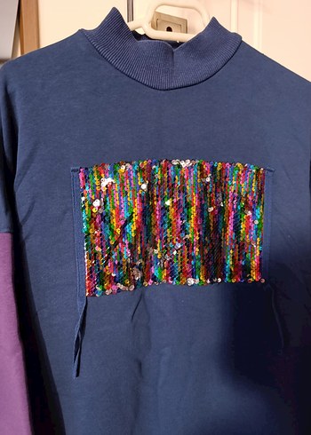 Kadın Mavi Uzun Kollu Payetli Sweatshirt - Görsel 2