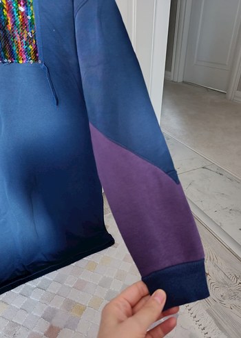 Kadın Mavi Uzun Kollu Payetli Sweatshirt - Görsel 5