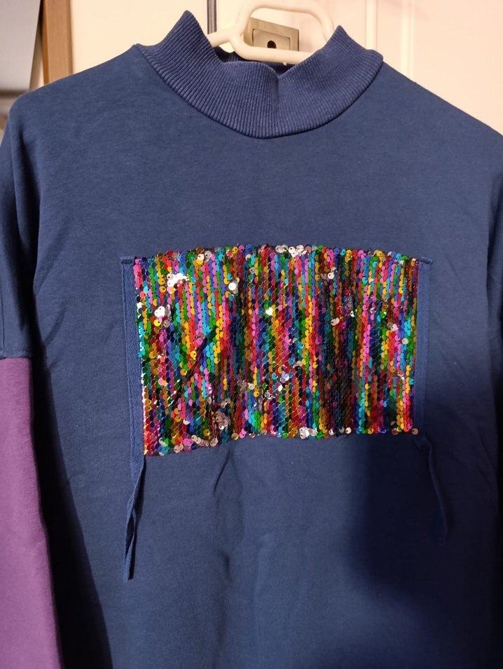 Kadın Mavi Uzun Kollu Payetli Sweatshirt - Görsel 2