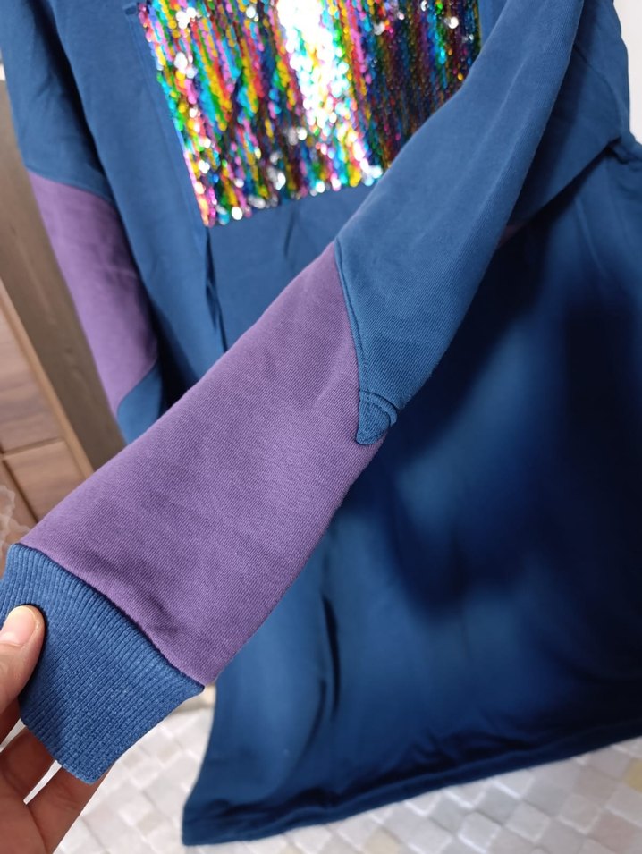 Kadın Mavi Uzun Kollu Payetli Sweatshirt - Görsel 3