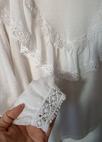 Beyaz Fırfırlı Bohem Bluz vintage - Görsel 5
