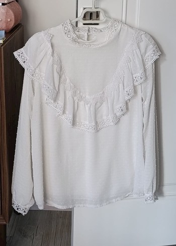 Beyaz Fırfırlı Bohem Bluz vintage - Görsel 7