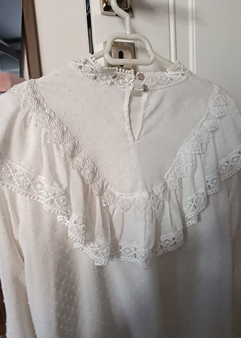 Beyaz Fırfırlı Bohem Bluz vintage - Görsel 4