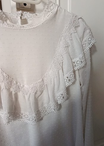 Beyaz Fırfırlı Bohem Bluz vintage - Görsel 2