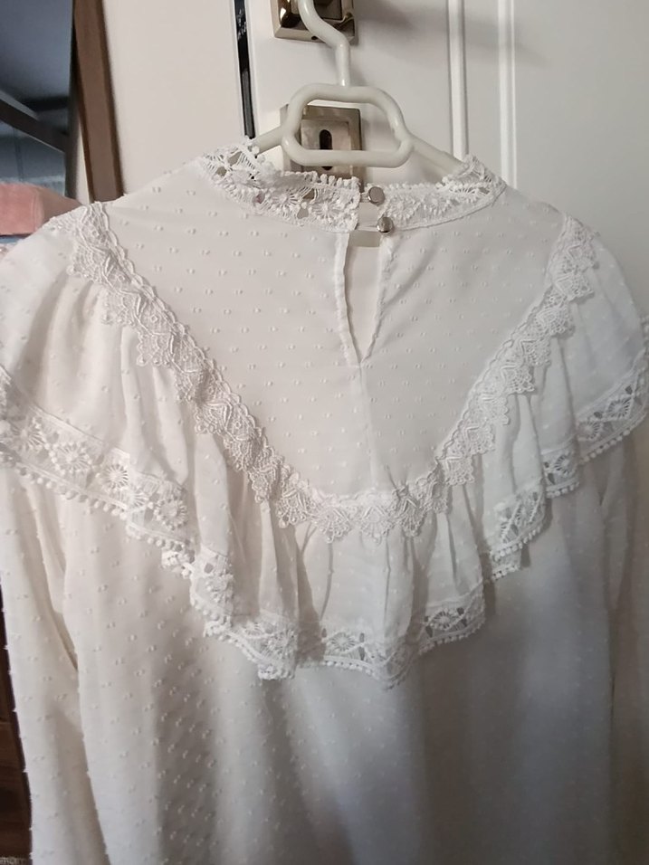 Beyaz Fırfırlı Bohem Bluz vintage - Görsel 4